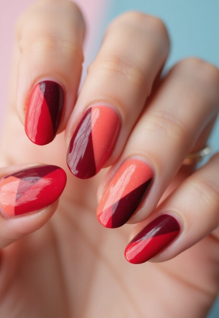 28 Bold Red Nail Ideas for Confident - 26. Color Block Red Nails