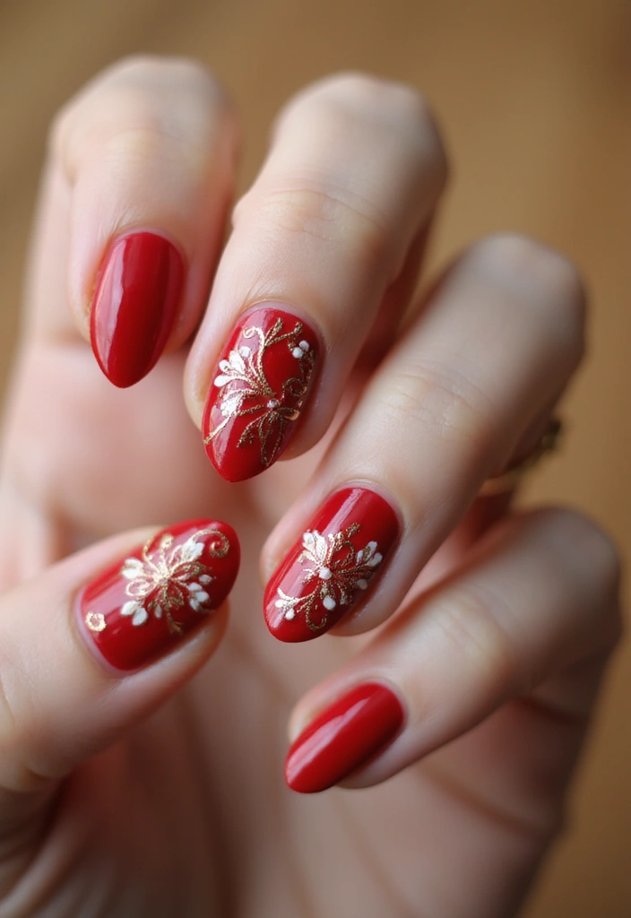 28 Bold Red Nail Ideas for Confident - 6. Floral Red Art