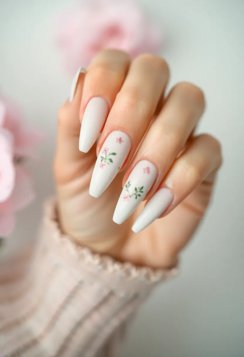 28 Clean White Nail Ideas for Minimalist - 10. Floral Accents