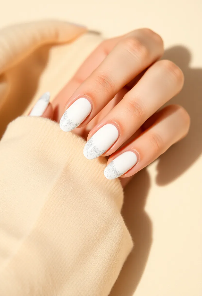 28 Clean White Nail Ideas for Minimalist - 11. Subtle Glitter Tips