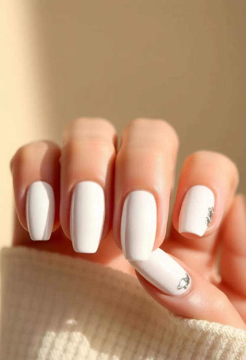 28 Clean White Nail Ideas for Minimalist - 14. White Nails with Silver Foil
