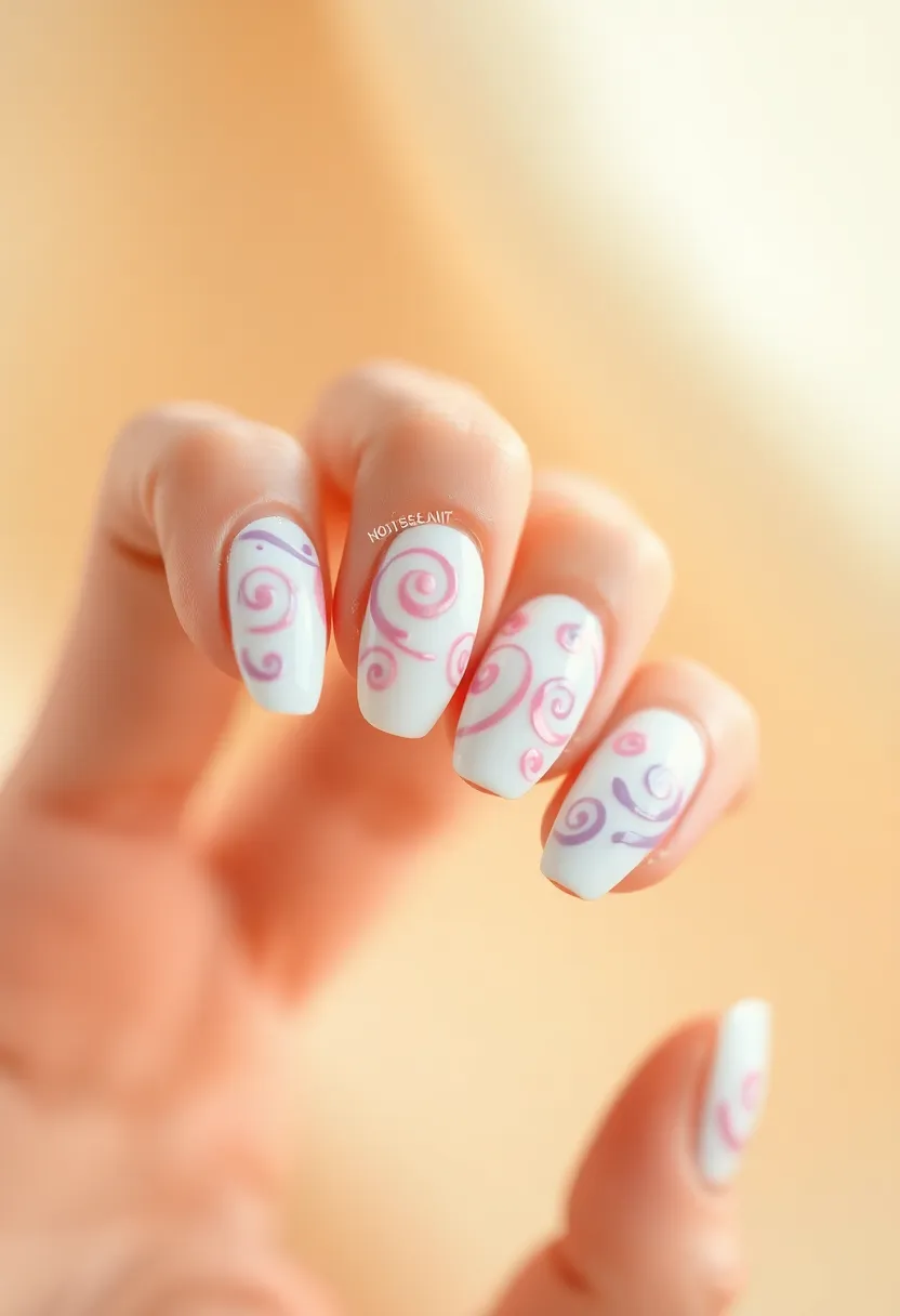 28 Clean White Nail Ideas for Minimalist - 15. Whimsical Swirls