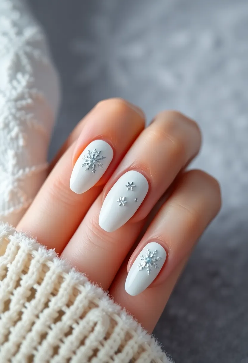 28 Clean White Nail Ideas for Minimalist - 18. Snowflake Accents