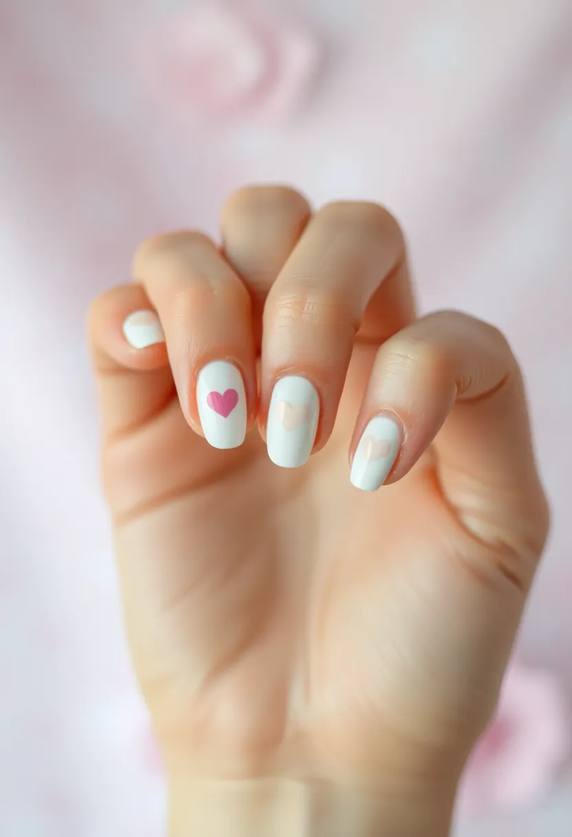 28 Clean White Nail Ideas for Minimalist - 21. Simple Heart Designs