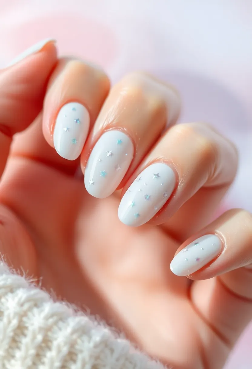 28 Clean White Nail Ideas for Minimalist - 24. White Nails with Twinkling Stars