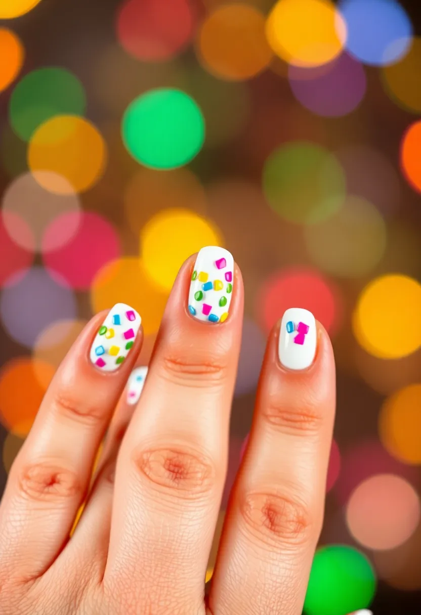 28 Clean White Nail Ideas for Minimalist - 26. Bright Confetti Accents