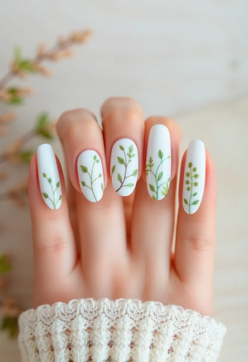 28 Clean White Nail Ideas for Minimalist - 28. Nature-Inspired Accent Designs
