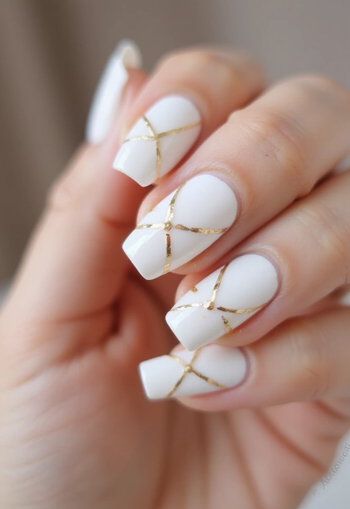 28 Clean White Nail Ideas for Minimalist - 3. White and Gold Accents