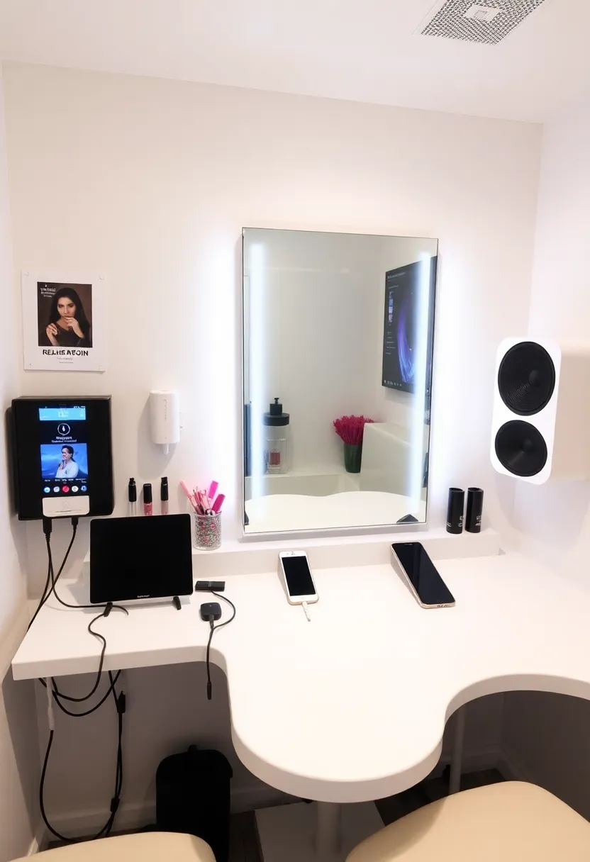 28 Cozy Home Nail Room Ideas for Personal Zen Sanctuaries - 14. Tech-Enhanced Nail Room