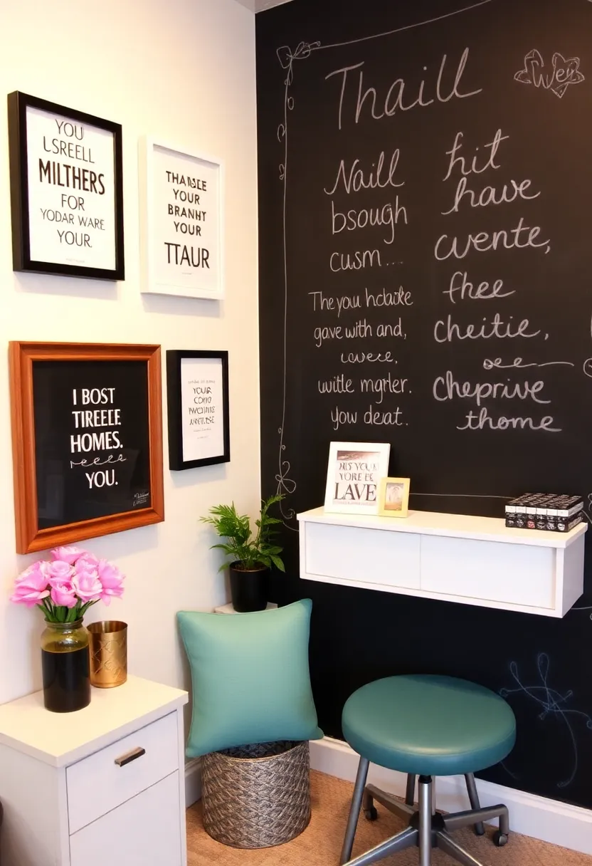 28 Cozy Home Nail Room Ideas for Personal Zen Sanctuaries - 16. Inspirational Quote Decor