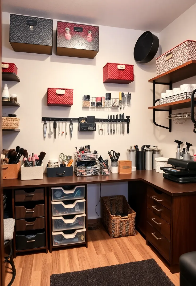 28 Cozy Home Nail Room Ideas for Personal Zen Sanctuaries - 20. Stylish Storage Solutions