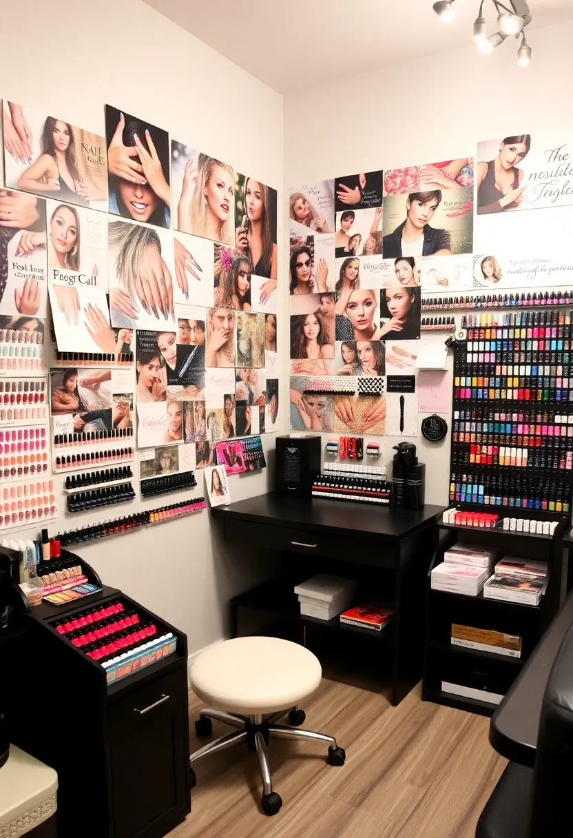28 Cozy Home Nail Room Ideas for Personal Zen Sanctuaries - 24. Nail Art Inspiration Wall