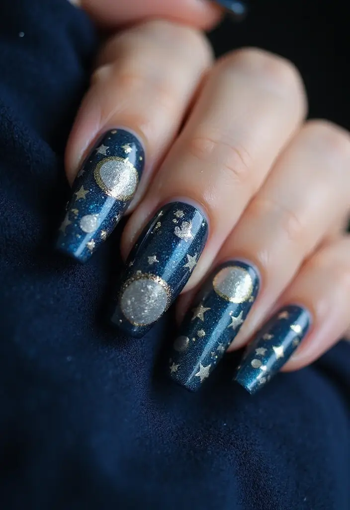 28 Dramatic Long Nail Ideas for Extended: Embracing Gothic Elegance - 10. Celestial Dreams