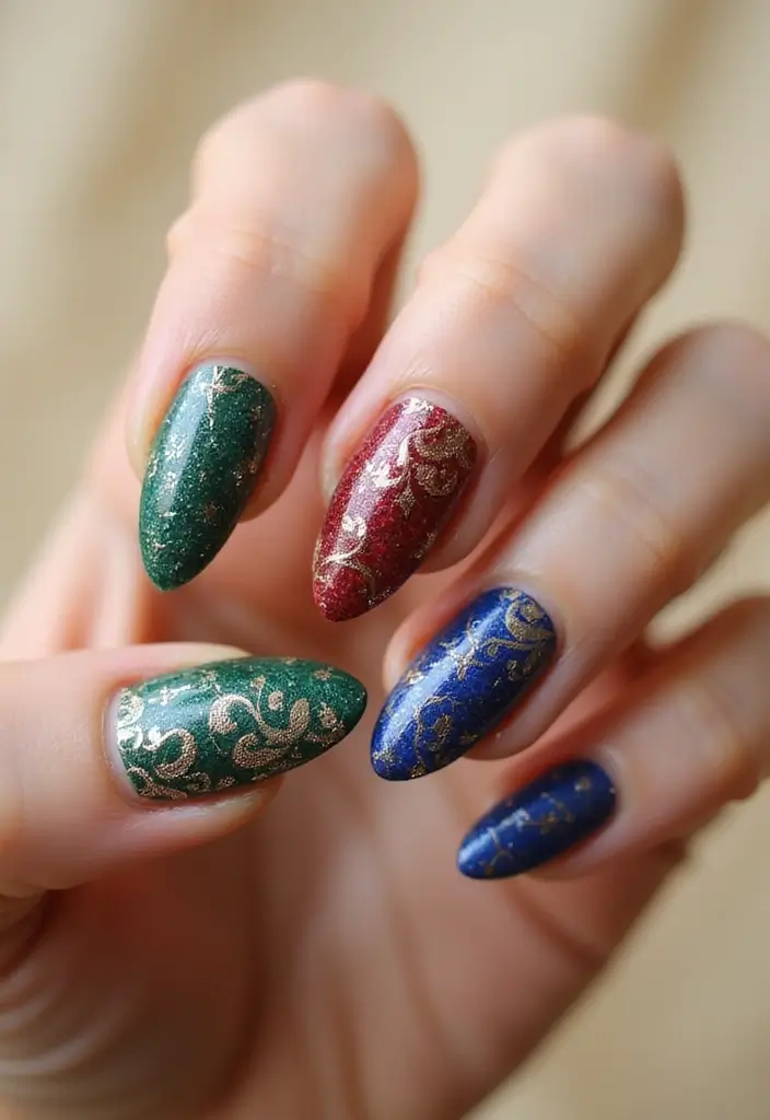 28 Dramatic Long Nail Ideas for Extended: Embracing Gothic Elegance - 23. Vintage Brocade