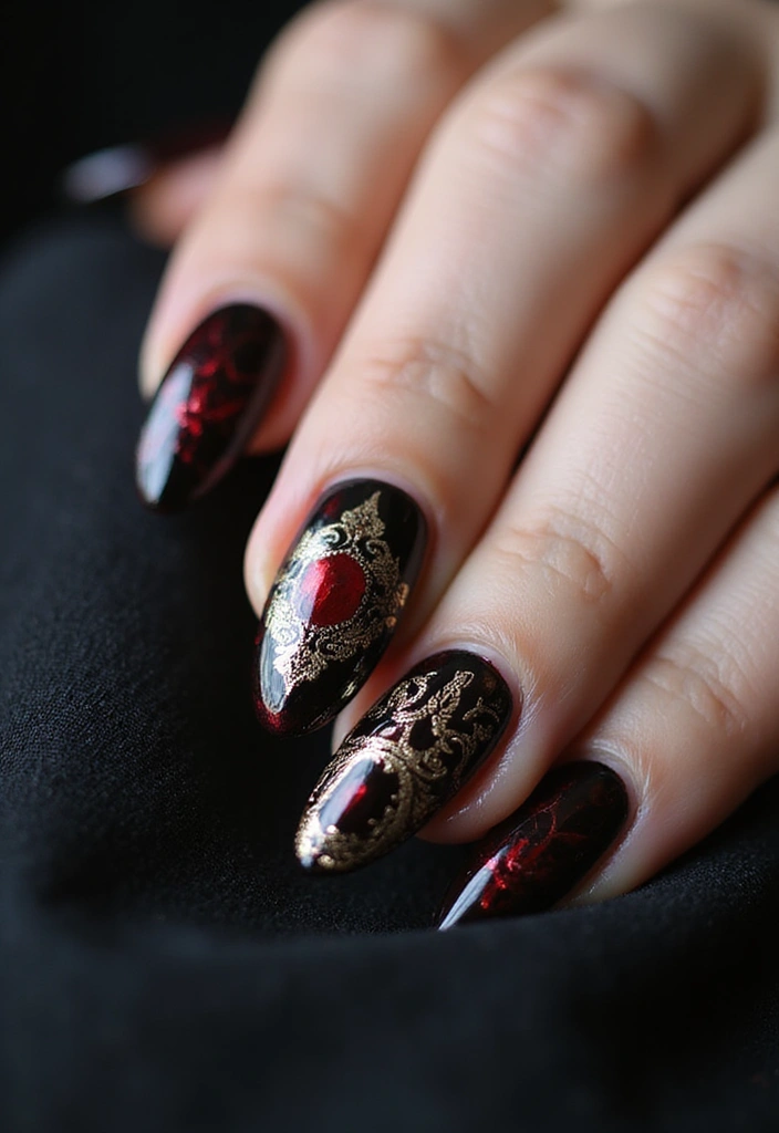 28 Dramatic Long Nail Ideas for Extended: Embracing Gothic Elegance - 27. Elegant Damask