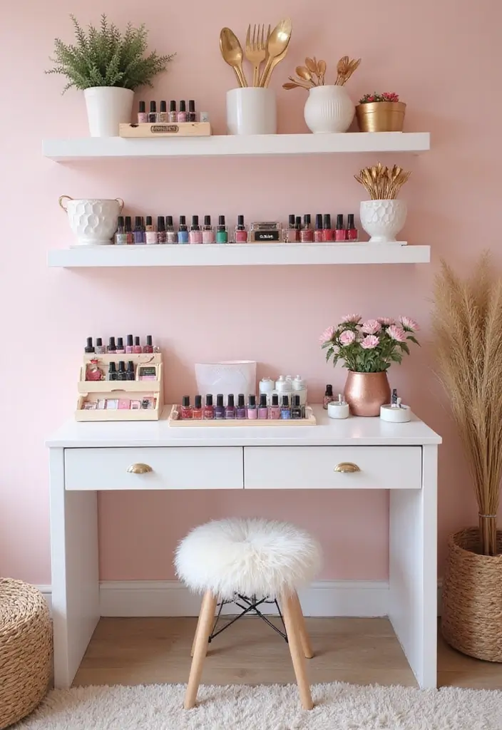 28 Dreamy Nail Room Ideas for Home - 1. Chic Pink Oasis