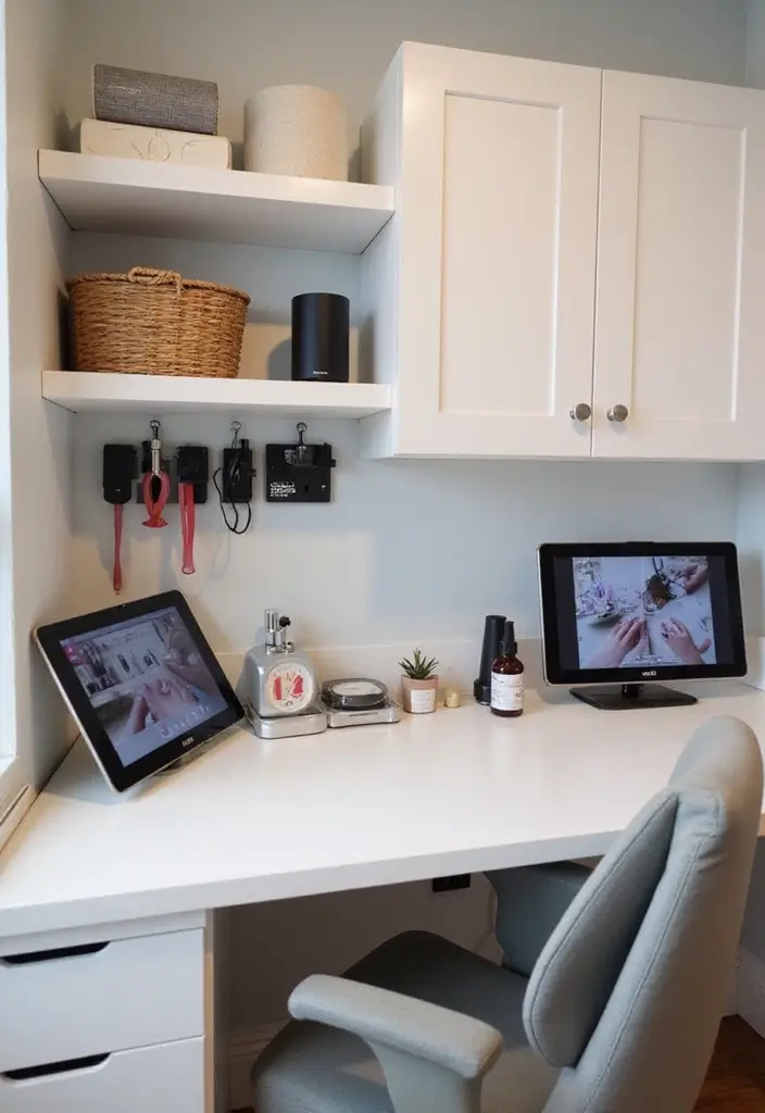 28 Dreamy Nail Room Ideas for Home - 27. Tech-Friendly Setup