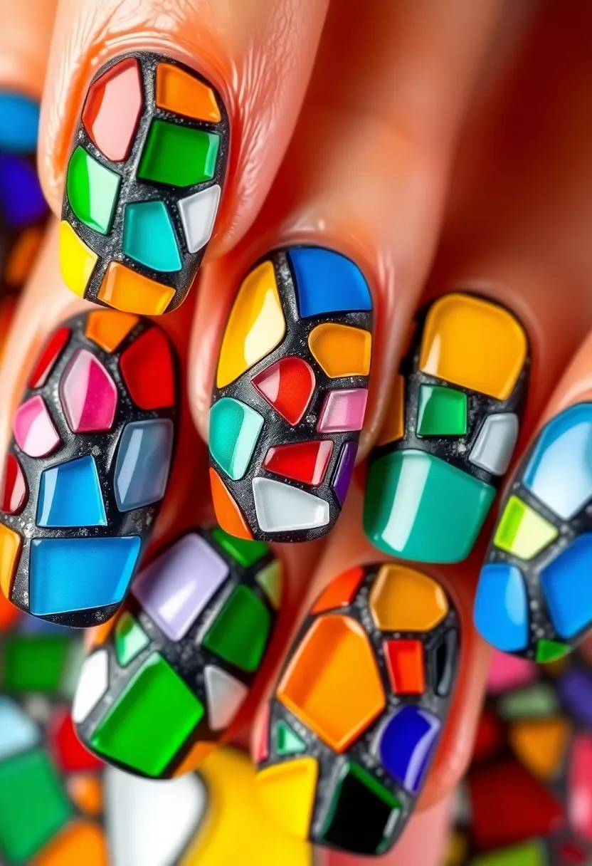 28 Essential Manicure Nail Ideas for Polished - 27. Artistic Mosaic