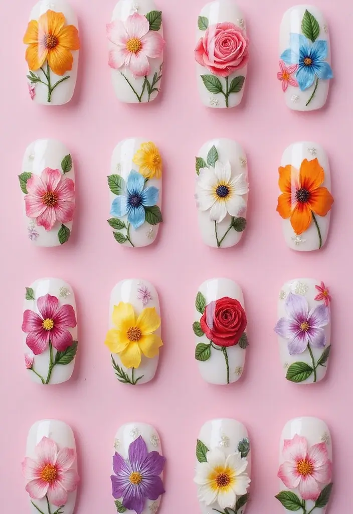 28 Essential Manicure Nail Ideas for Polished - 3. Floral Fantasy