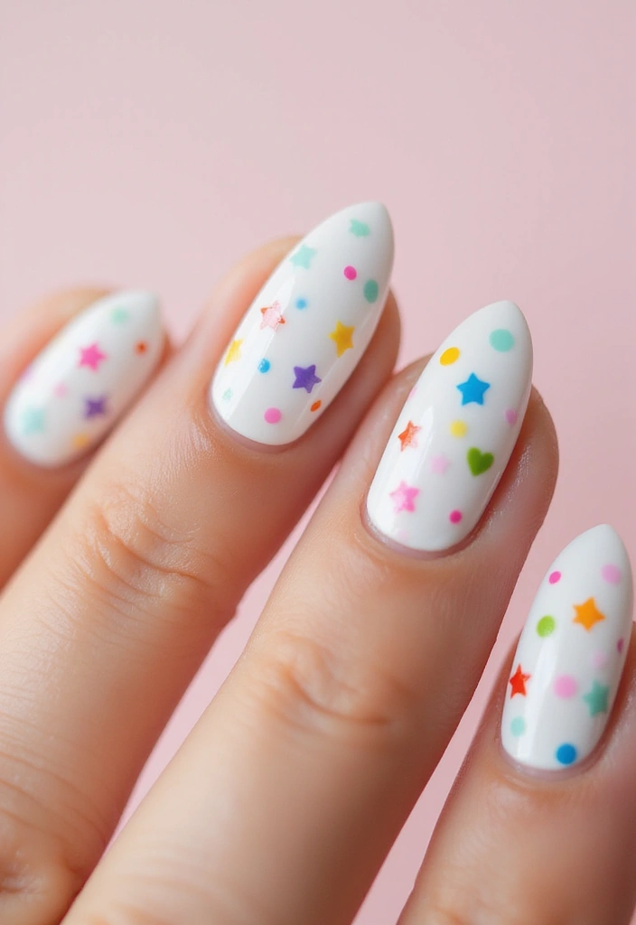 28 Fun Nail Ideas with Charms for Playful - 1. Rainbow Confetti Charms