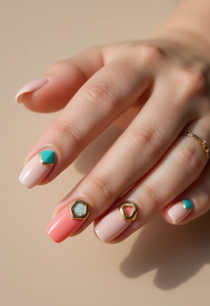 28 Fun Nail Ideas with Charms for Playful - 10. Geometric Charms