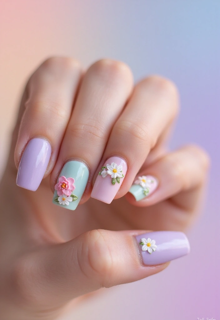 28 Fun Nail Ideas with Charms for Playful - 11. Floral Charms