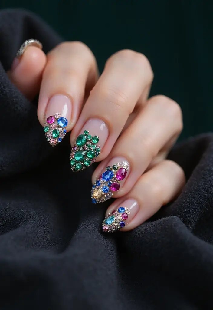 28 Fun Nail Ideas with Charms for Playful - 12. Glittering Gem Charms