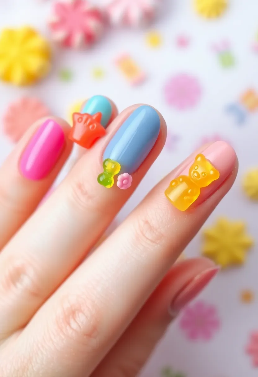 28 Fun Nail Ideas with Charms for Playful - 14. Candy Land Charms