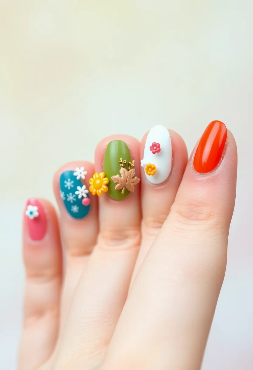 28 Fun Nail Ideas with Charms for Playful - 16. Seasonal Charm Designs