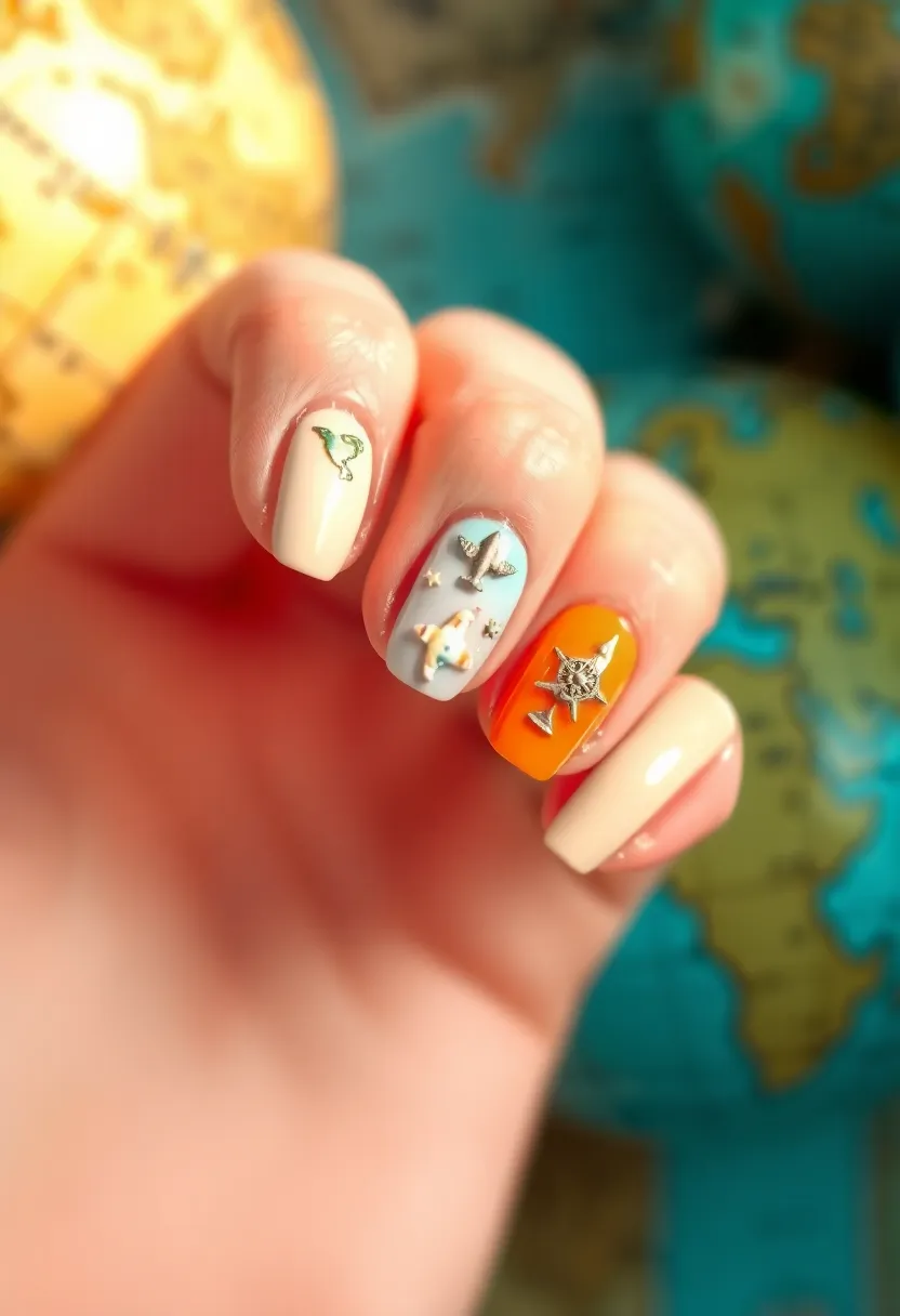 28 Fun Nail Ideas with Charms for Playful - 17. Travel-Inspired Charms