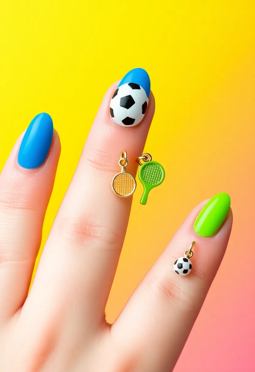 28 Fun Nail Ideas with Charms for Playful - 18. Sporty Charm Accents