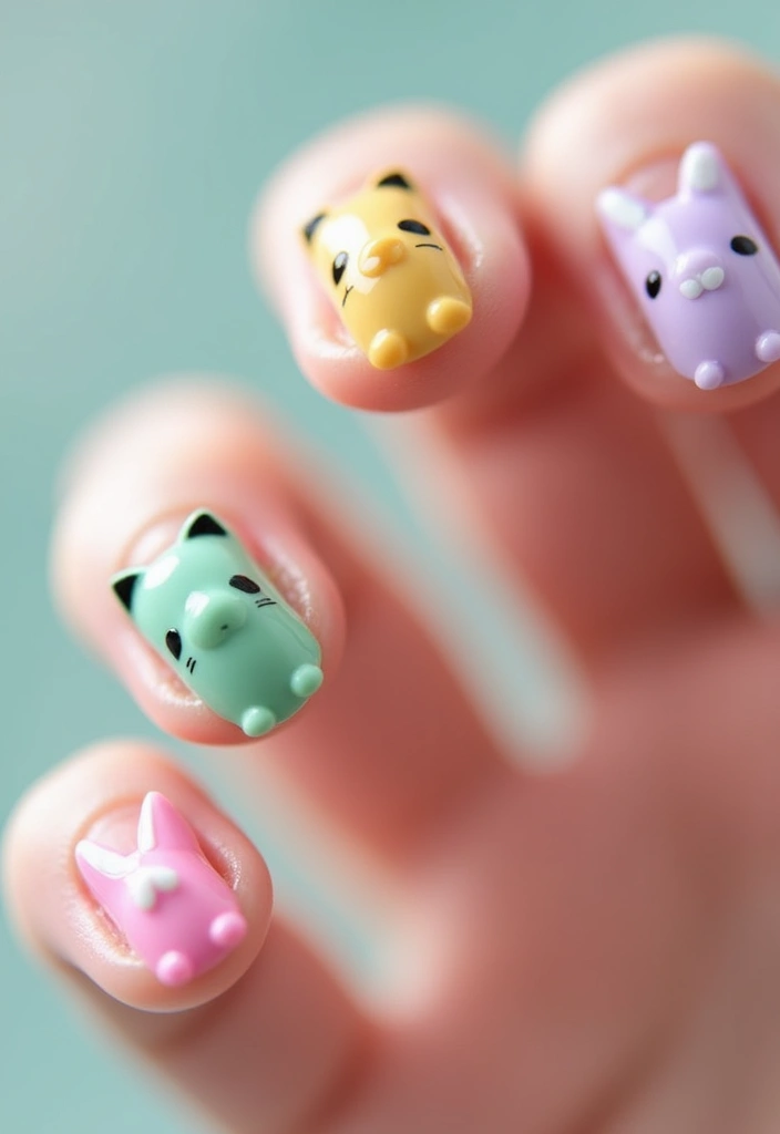 28 Fun Nail Ideas with Charms for Playful - 2. Cute Animal Charms