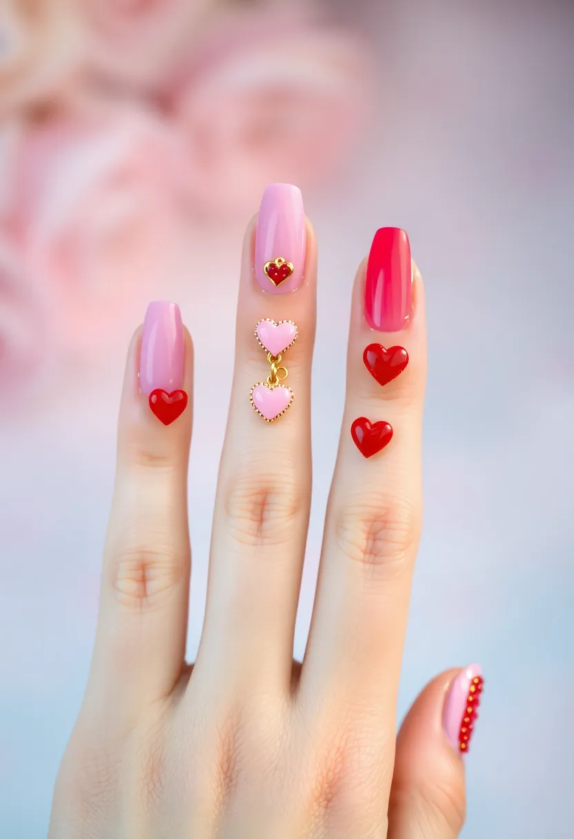 28 Fun Nail Ideas with Charms for Playful - 24. Heartfelt Charms