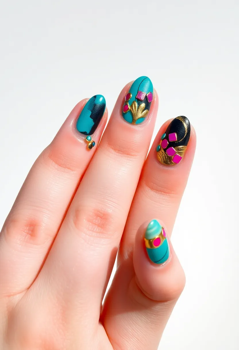 28 Fun Nail Ideas with Charms for Playful - 25. Abstract Art Charms