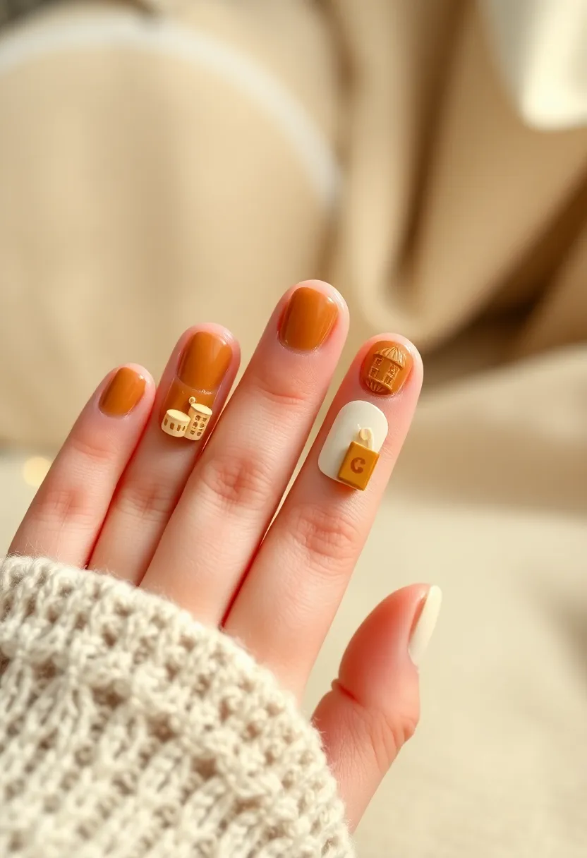28 Fun Nail Ideas with Charms for Playful - 26. Cozy Home Charms