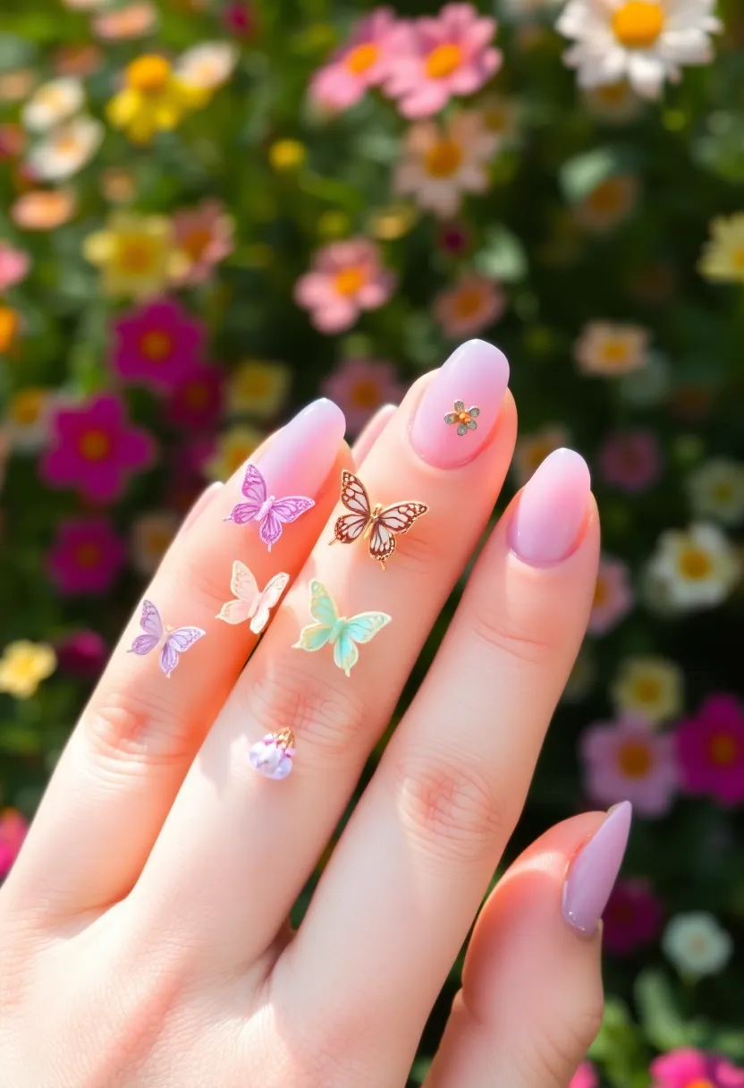 28 Fun Nail Ideas with Charms for Playful - 28. Enchanted Garden Charms