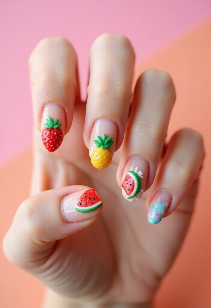 28 Fun Nail Ideas with Charms for Playful - 4. Fun Fruit Charms