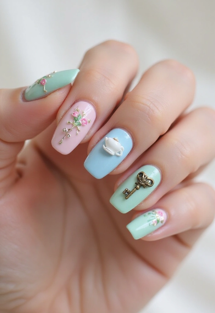 28 Fun Nail Ideas with Charms for Playful - 5. Vintage-Inspired Charms
