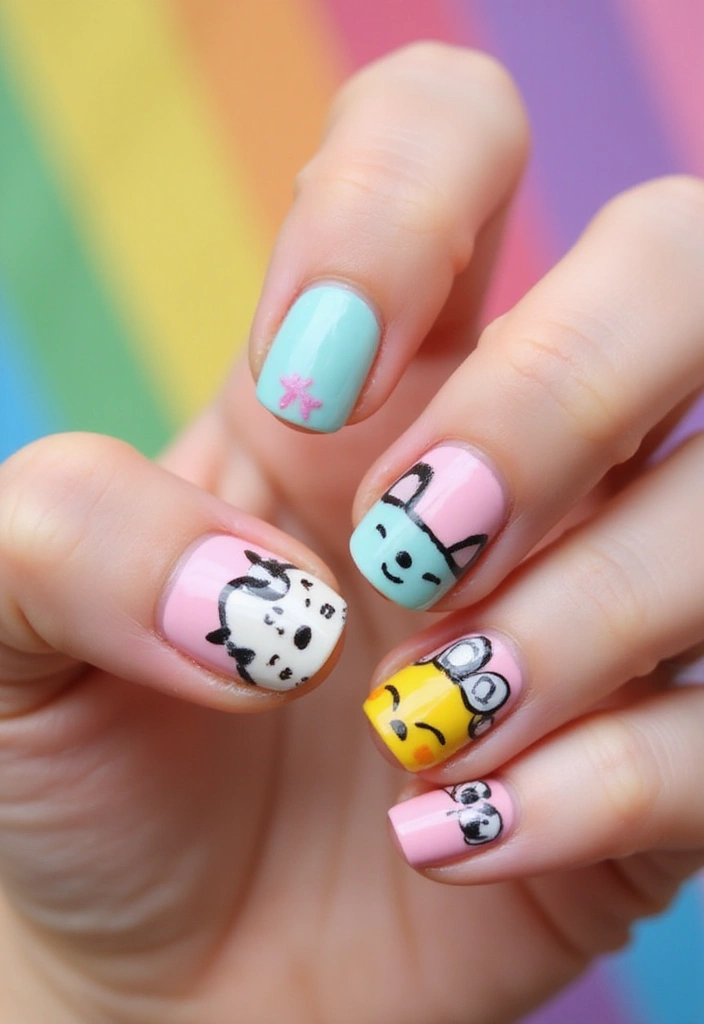 28 Fun Nail Ideas with Charms for Playful - 8. Playful Cartoon Characters