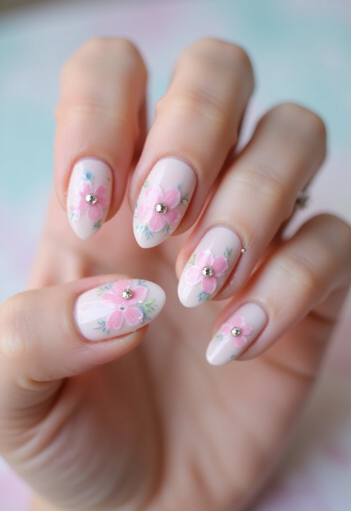 28 Gem Nail Ideas for Jeweled - 13. Whimsical Floral Accents
