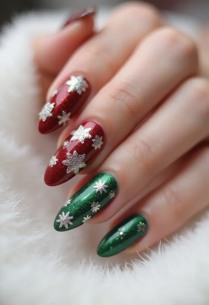 28 Gem Nail Ideas for Jeweled - 19. Festive Holiday Sparkle
