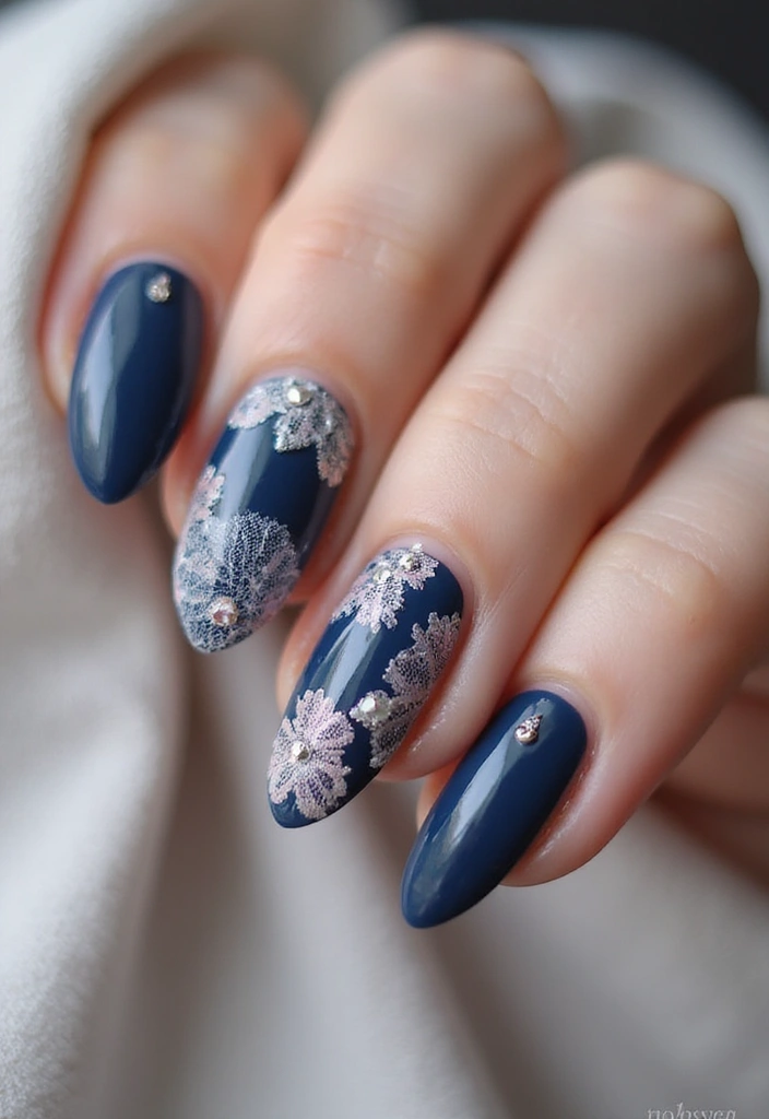 28 Gem Nail Ideas for Jeweled - 23. Elegant Lace Inlays