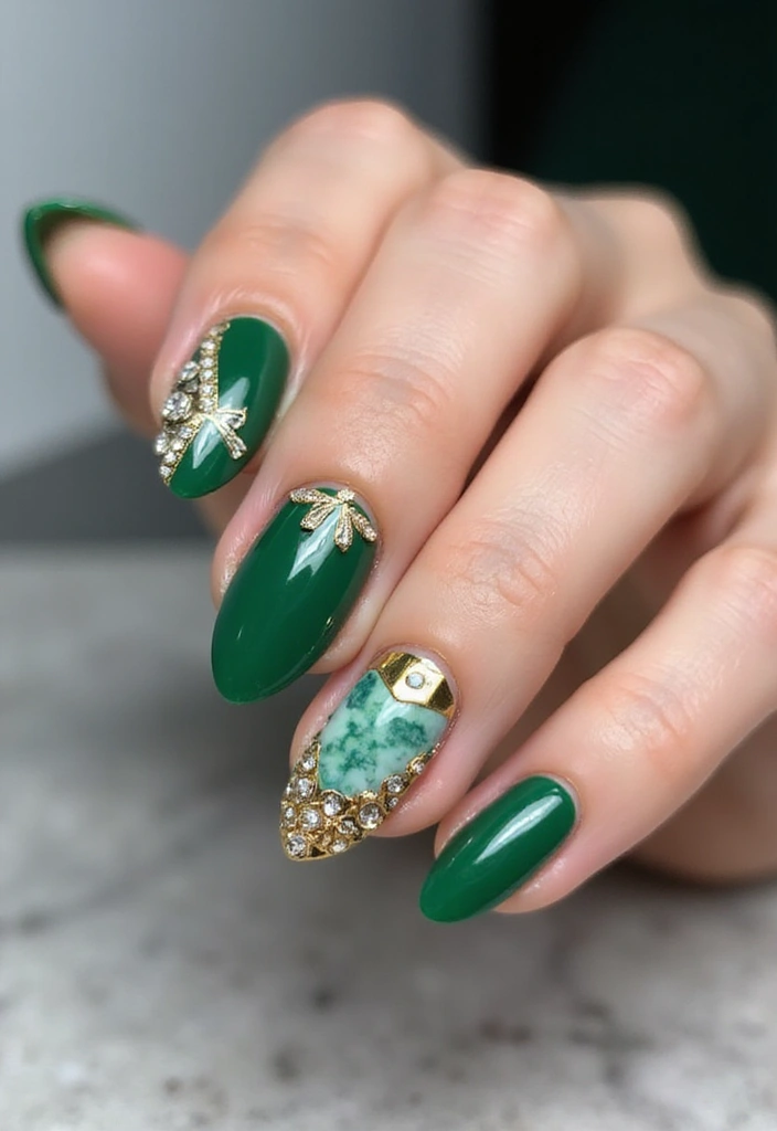 28 Gem Nail Ideas for Jeweled - 3. Emerald Dream