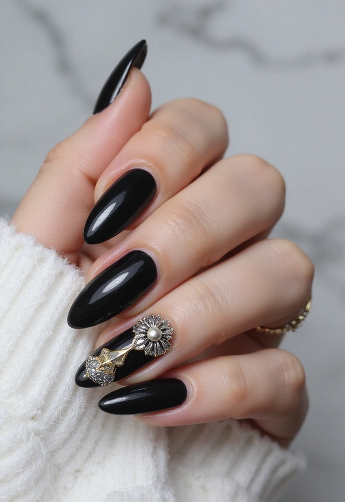 28 Gem Nail Ideas for Jeweled - 6. Luxurious Black Onyx