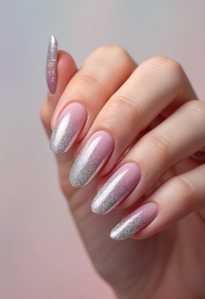 28 Innovative French Tip Nail Design Ideas for Timeless Twists - 21. Gradient Glitter Tips