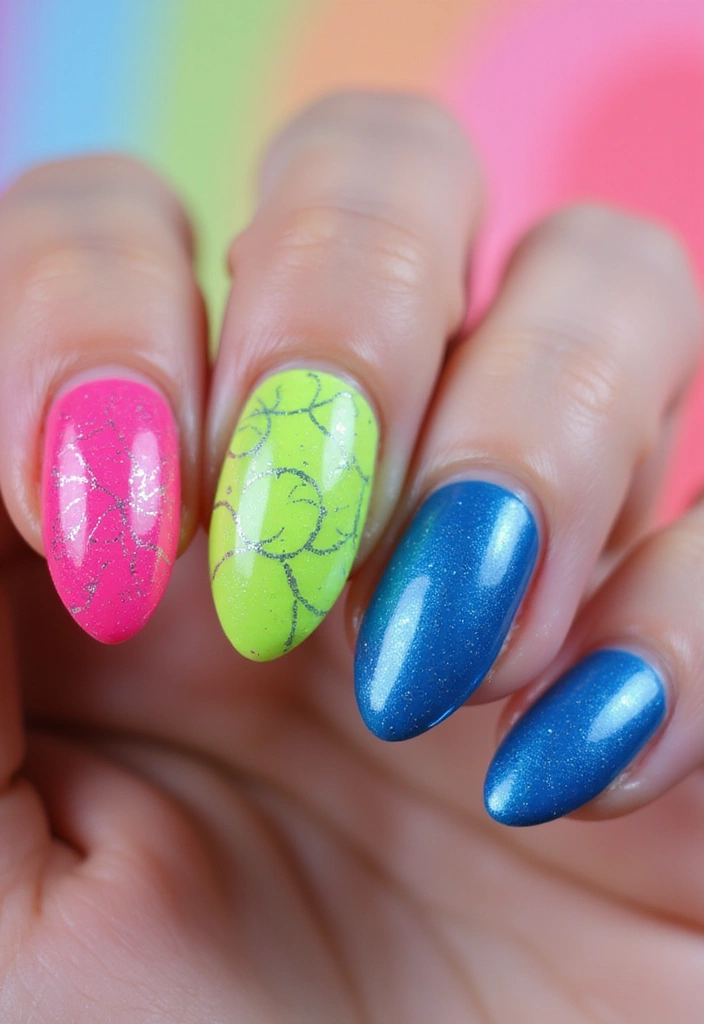 28 Lustrous Pearl Nail Ideas for Iridescent - 24. Pearlescent Neon Burst