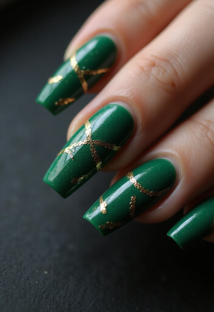 28 Luxe Emerald Green and Gold Acrylic Nail Ideas for Regal Shine - 10. Classic Stiletto Elegance