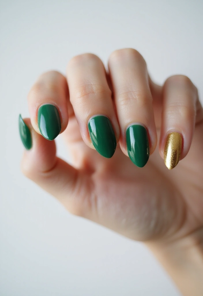 28 Luxe Emerald Green and Gold Acrylic Nail Ideas for Regal Shine - 19. Bold Color Block