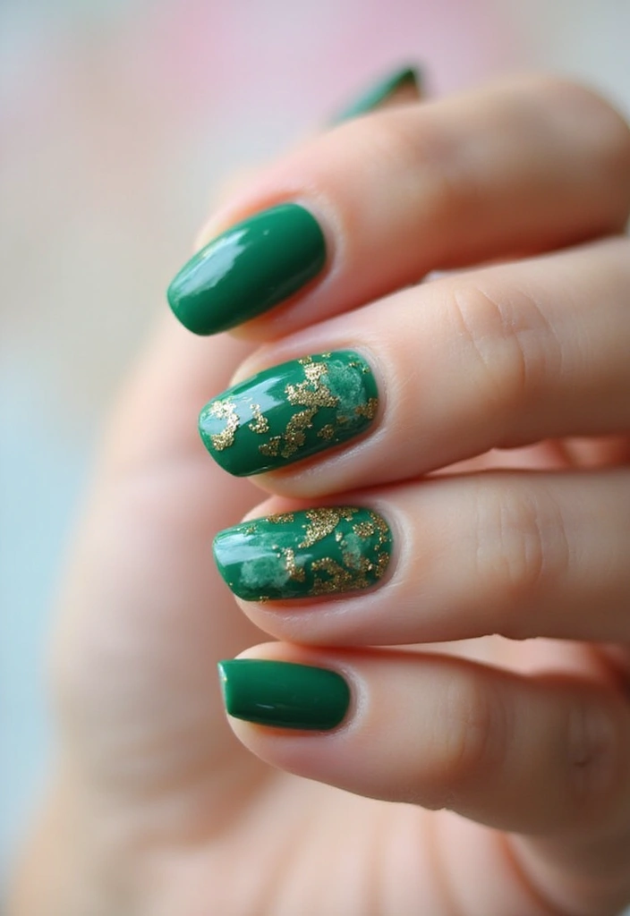 28 Luxe Emerald Green and Gold Acrylic Nail Ideas for Regal Shine - 26. Watercolor Wonders