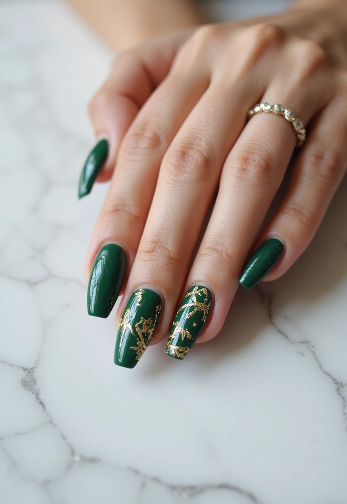 28 Luxe Emerald Green and Gold Acrylic Nail Ideas for Regal Shine - 4. Negative Space Glam